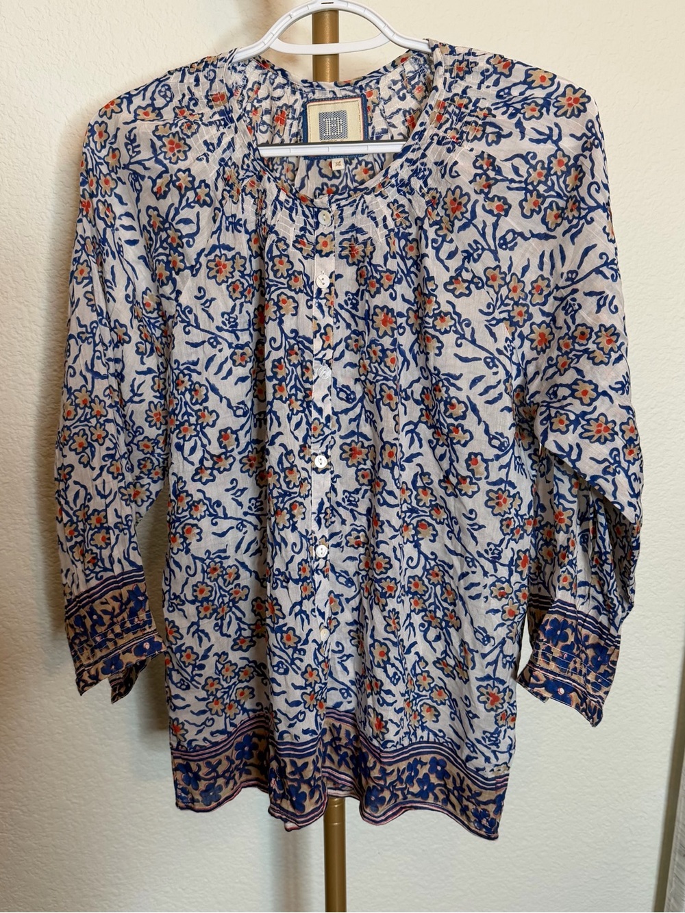 Alicia Bell Silk Cotton Block Print  Top Blouse